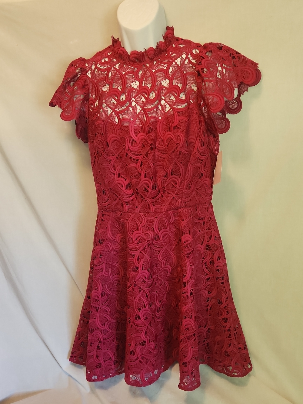 Shoshanna Red Lace Fit-and-Flare Dress